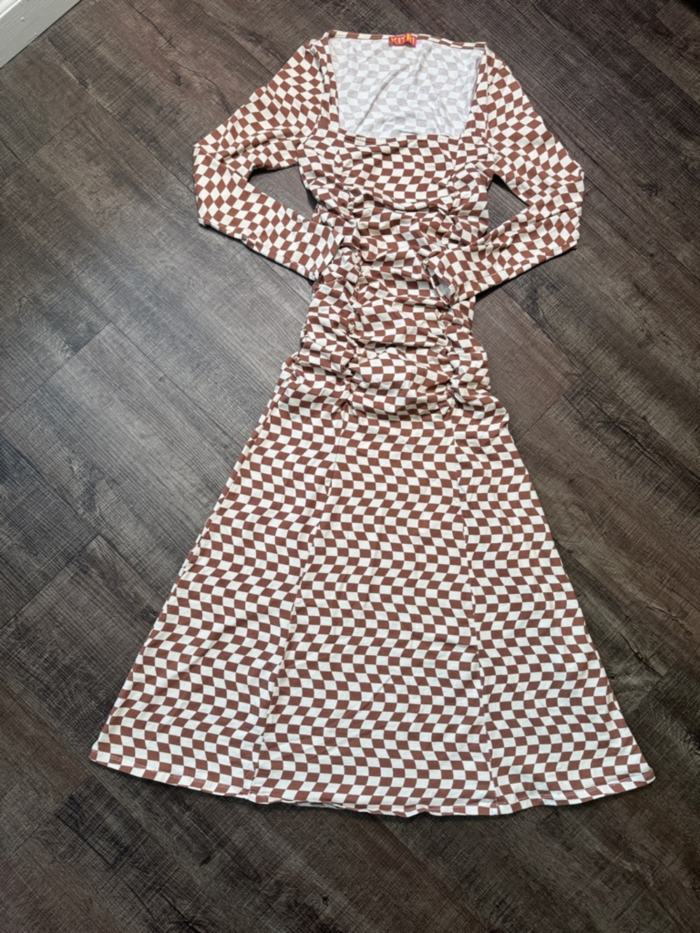 Diedre Wavy Checker Ruched Jersey Dress